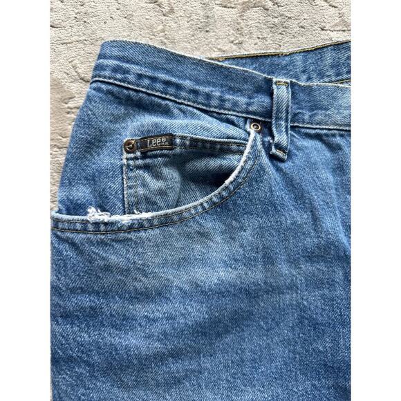 Vintage 90s Lee Jeans 33x30 Straight Leg Upcycled Distressed Mended Unisex Denim - Picture 7 of 9